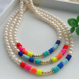 15inch Fresh water pearl with colorful clay beaded necklace