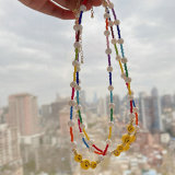 Yellow smile face necklace with colorful beaded