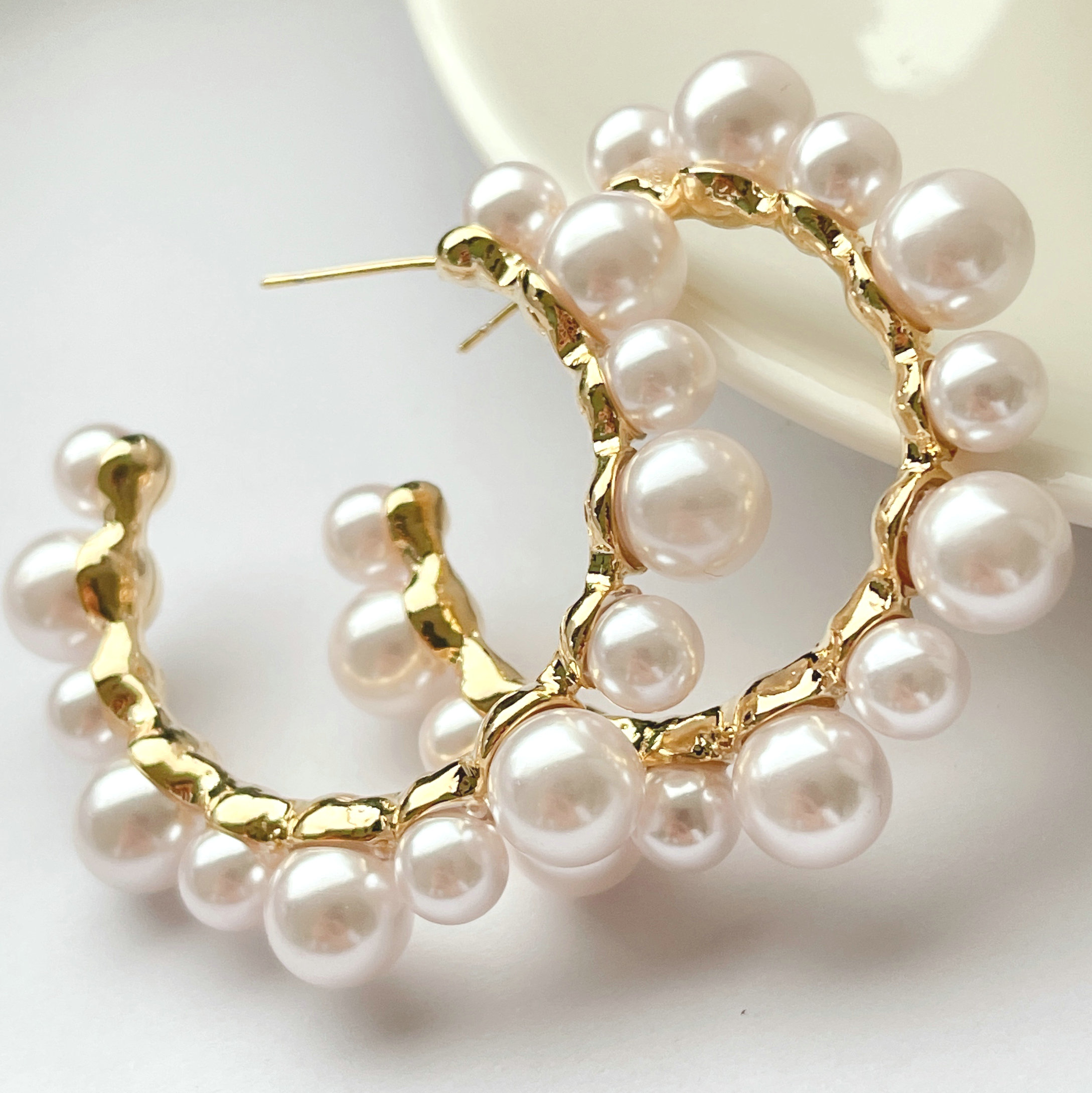 45CM Large circle C-shaped Pearl Earring CMEDLY-2376947