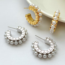 Semicircular C-shaped Pearl Earring CMEYSL-2376948