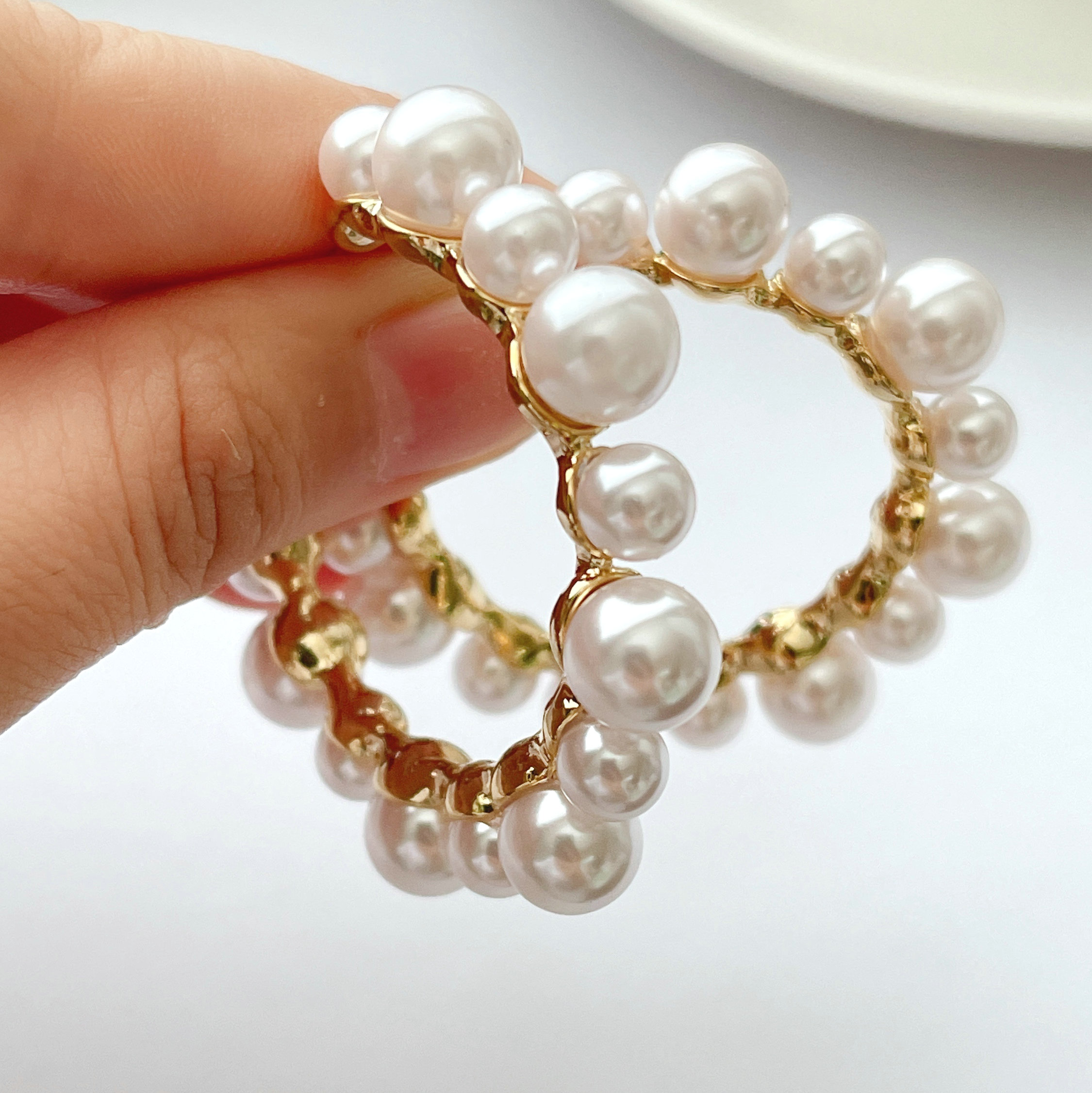 45CM Large circle C-shaped Pearl Earring CMEDLY-2376947