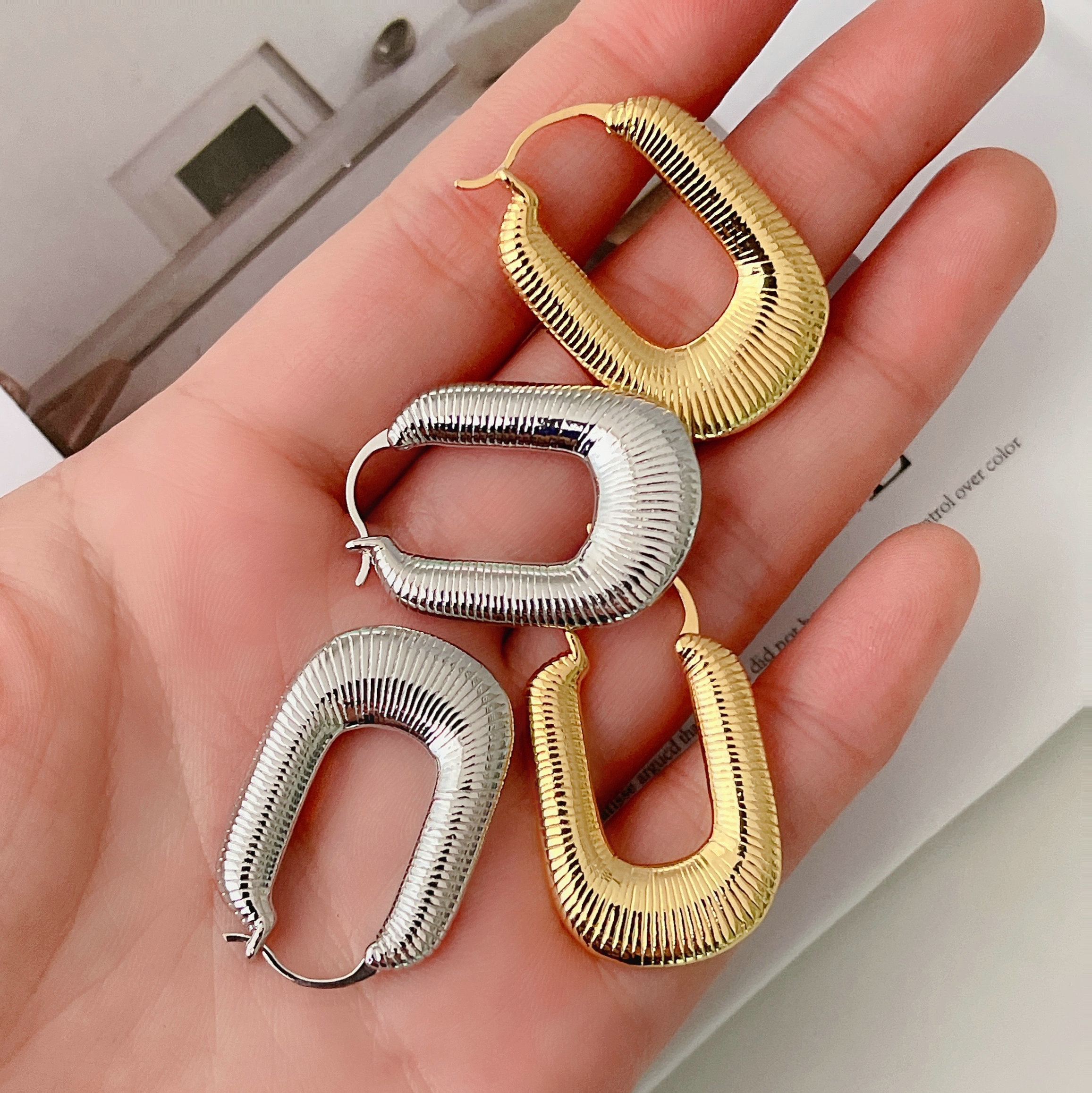 Striped U-shaped Earring CMEDYX-2376962