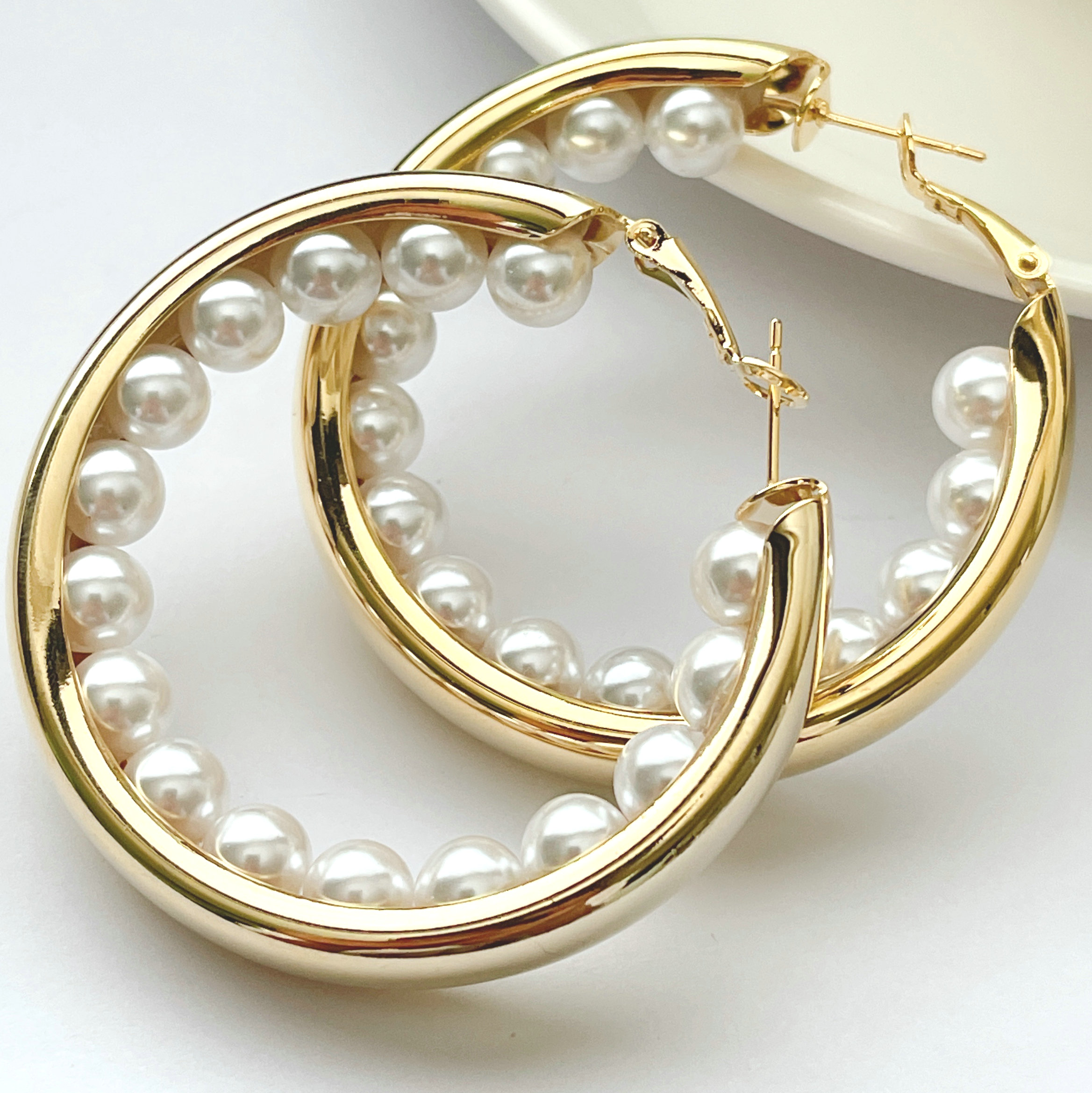 Fashion big hoop pearl earring CMEDYX-2376942