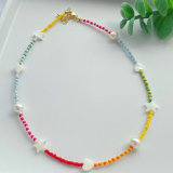 Colorful beaded necklace with shell star and heart