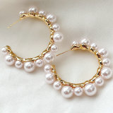 45CM Large circle C-shaped Pearl Earring CMEDLY-2376947