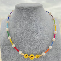 Yellow smile face necklace with colorful beaded