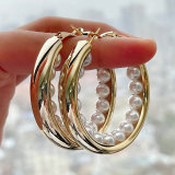 Fashion big hoop pearl earring CMEDYX-2376942