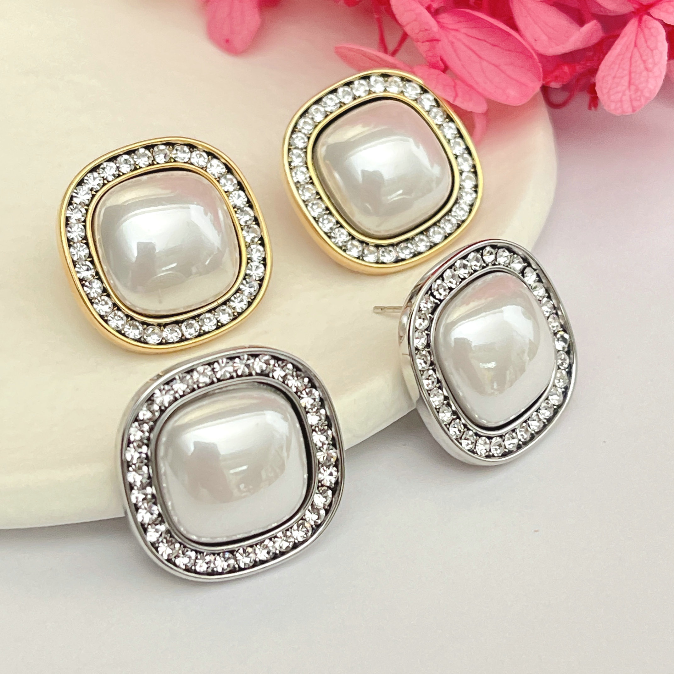 Fashion square pearl earring stud CMEADL-2376946