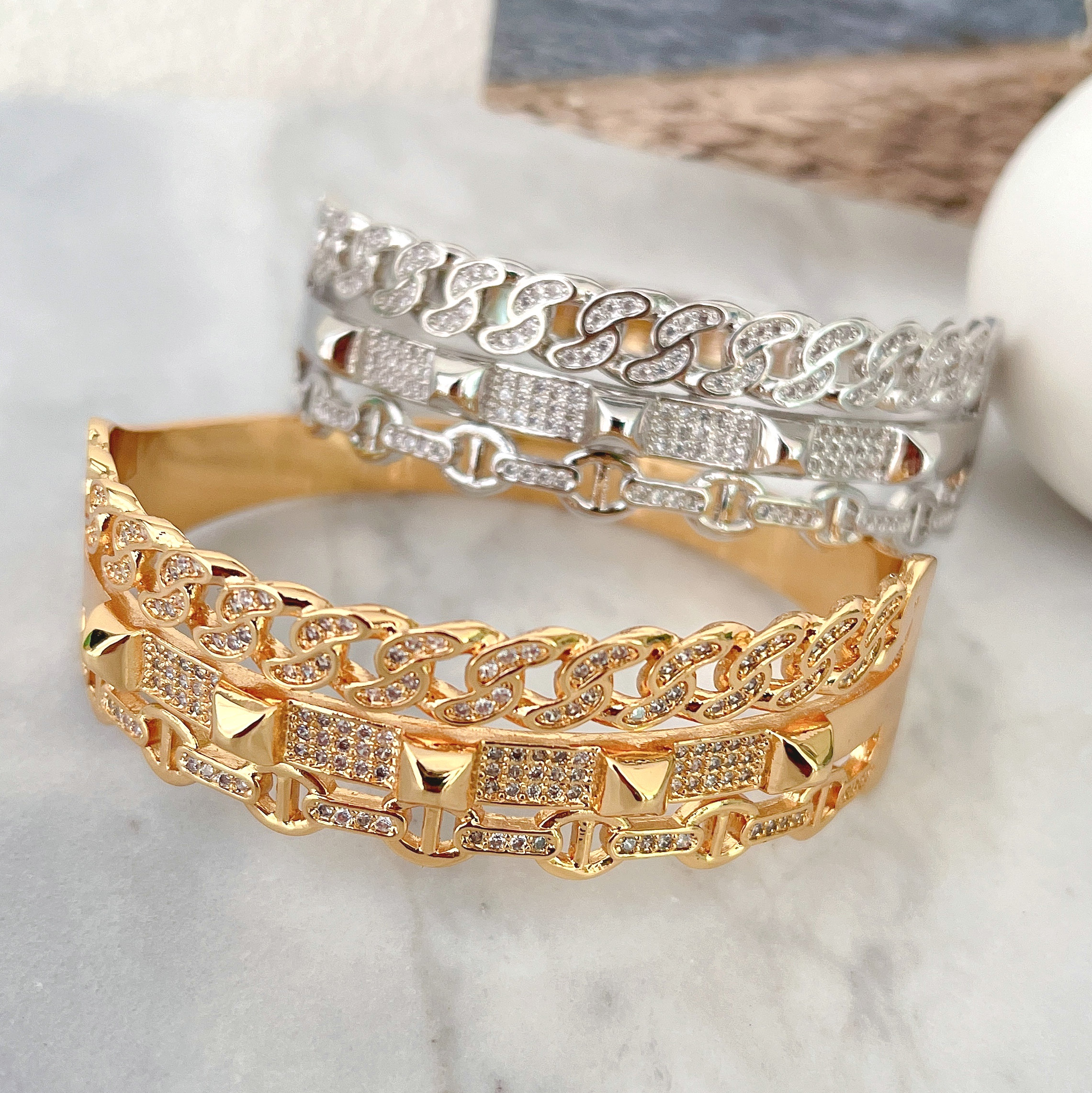 Fine chain pave zircon bangle