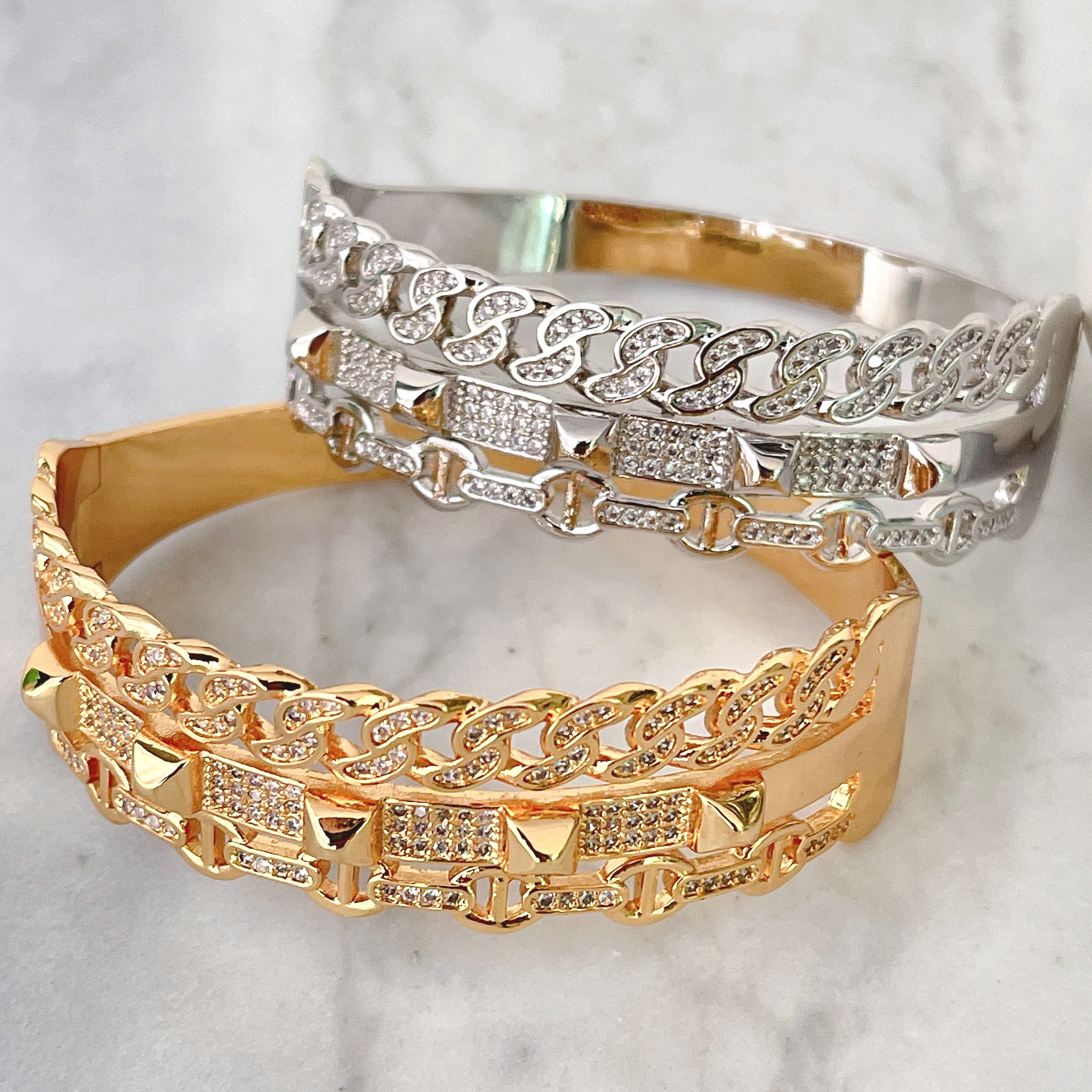 Fine chain pave zircon bangle
