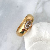18k Gold Plated Green / White Stone Stainless Ring