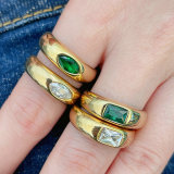 18k Gold Plated Green / White Stone Stainless Ring