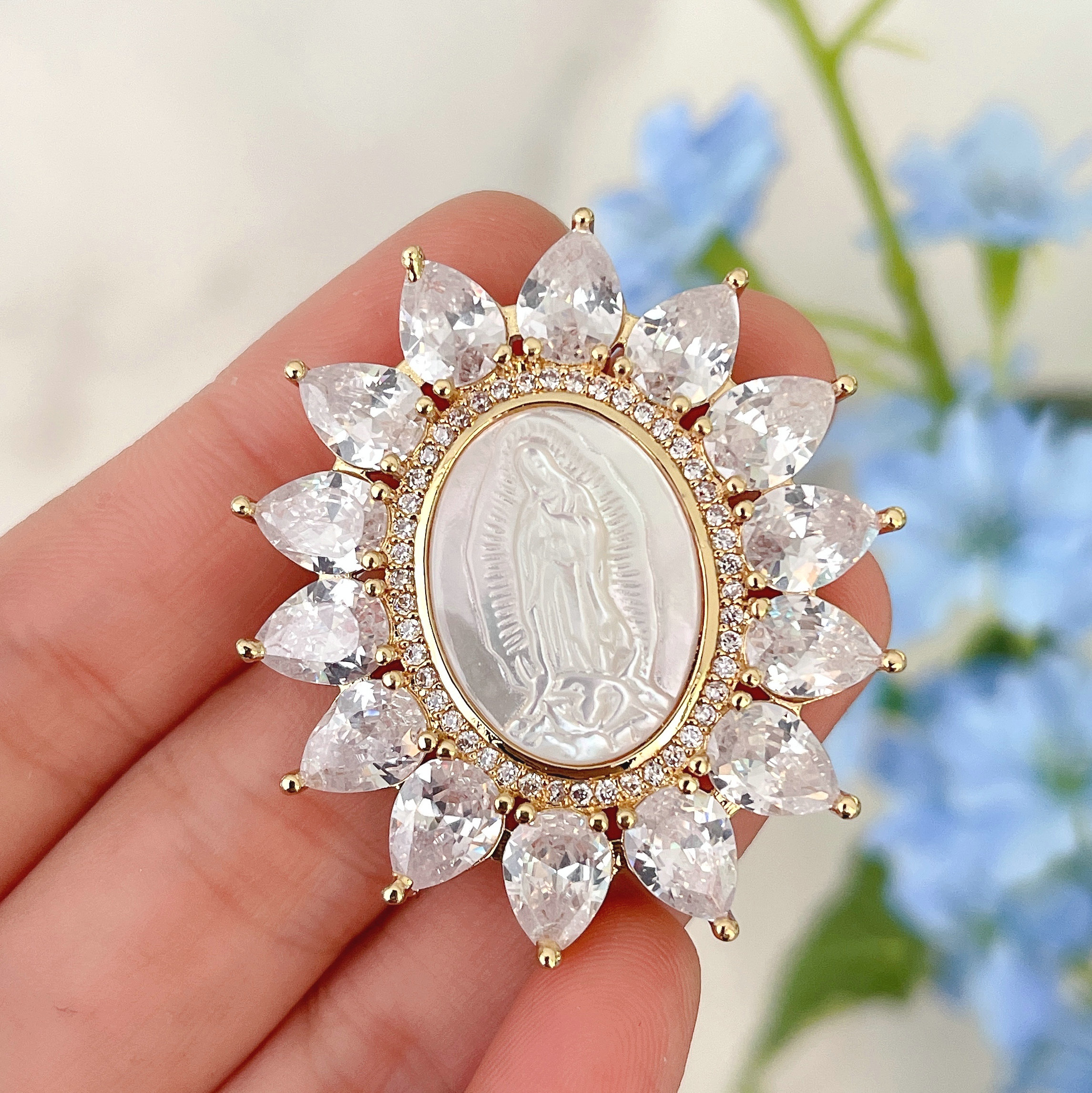 18K Gold Plated Mirco Pave Virgin Mary Pendant