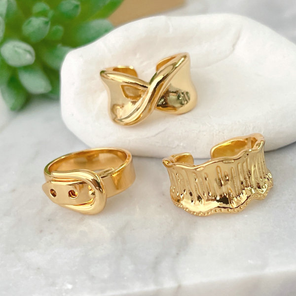 18K Gold Plated Simple Belt / Cross Adjustable Ring