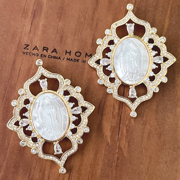 18K Gold Plated Mirco Pave Virgin Mary Pendant 50*40mm
