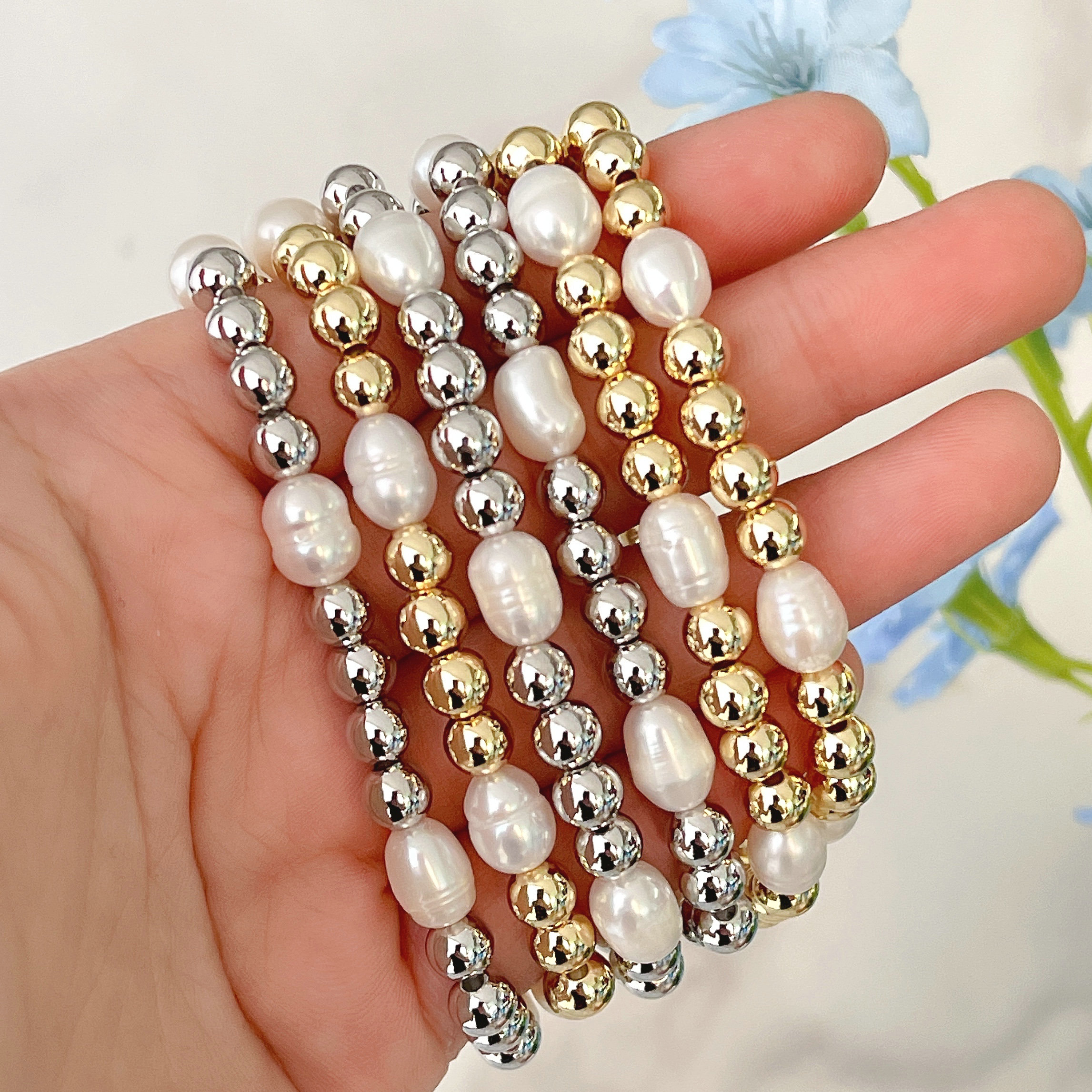 6mm Brass Beaded with fresh water pearl
