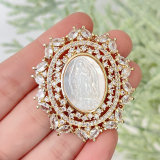 18K Gold Plated Round Mirco Pave Virgin Mary Pendant 42*40mm