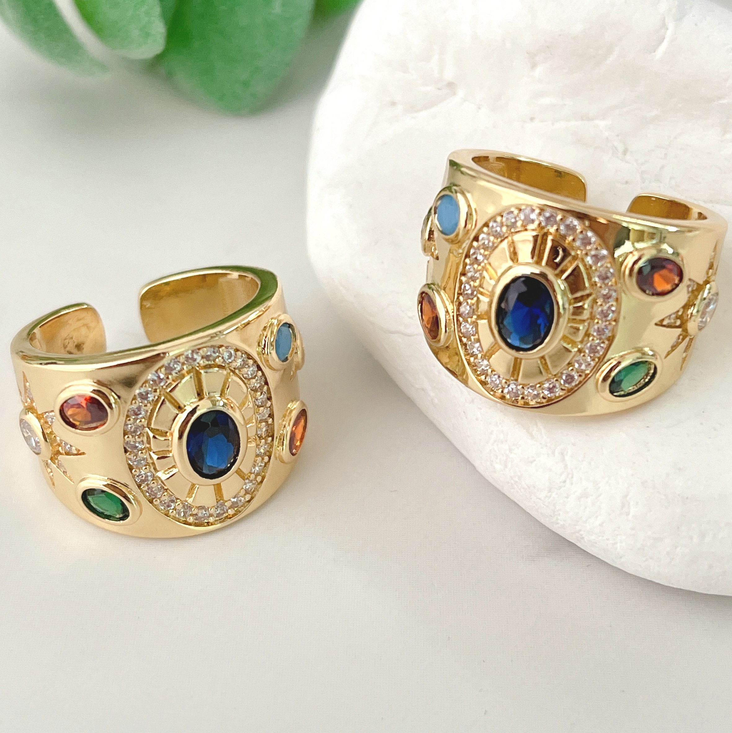 Big colorful stone adjustable ring