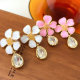 Enamel Flower Earrings With Drop Crystal