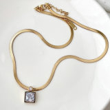 Stainless Blade necklace with Green Stone Charm