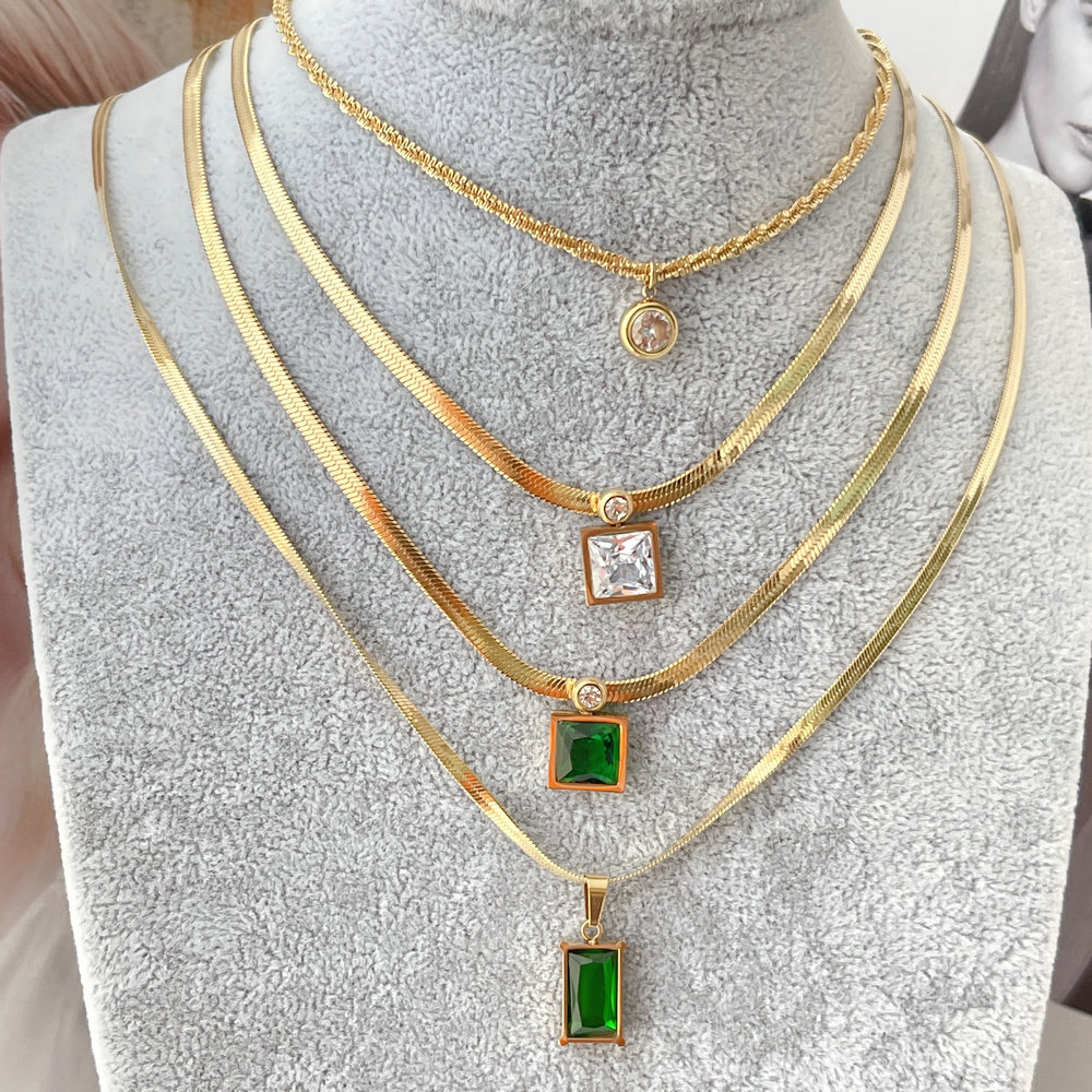 Stainless Blade necklace with Green Stone Charm