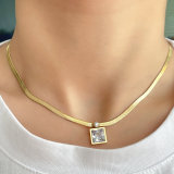 Stainless Blade necklace with Green Stone Charm