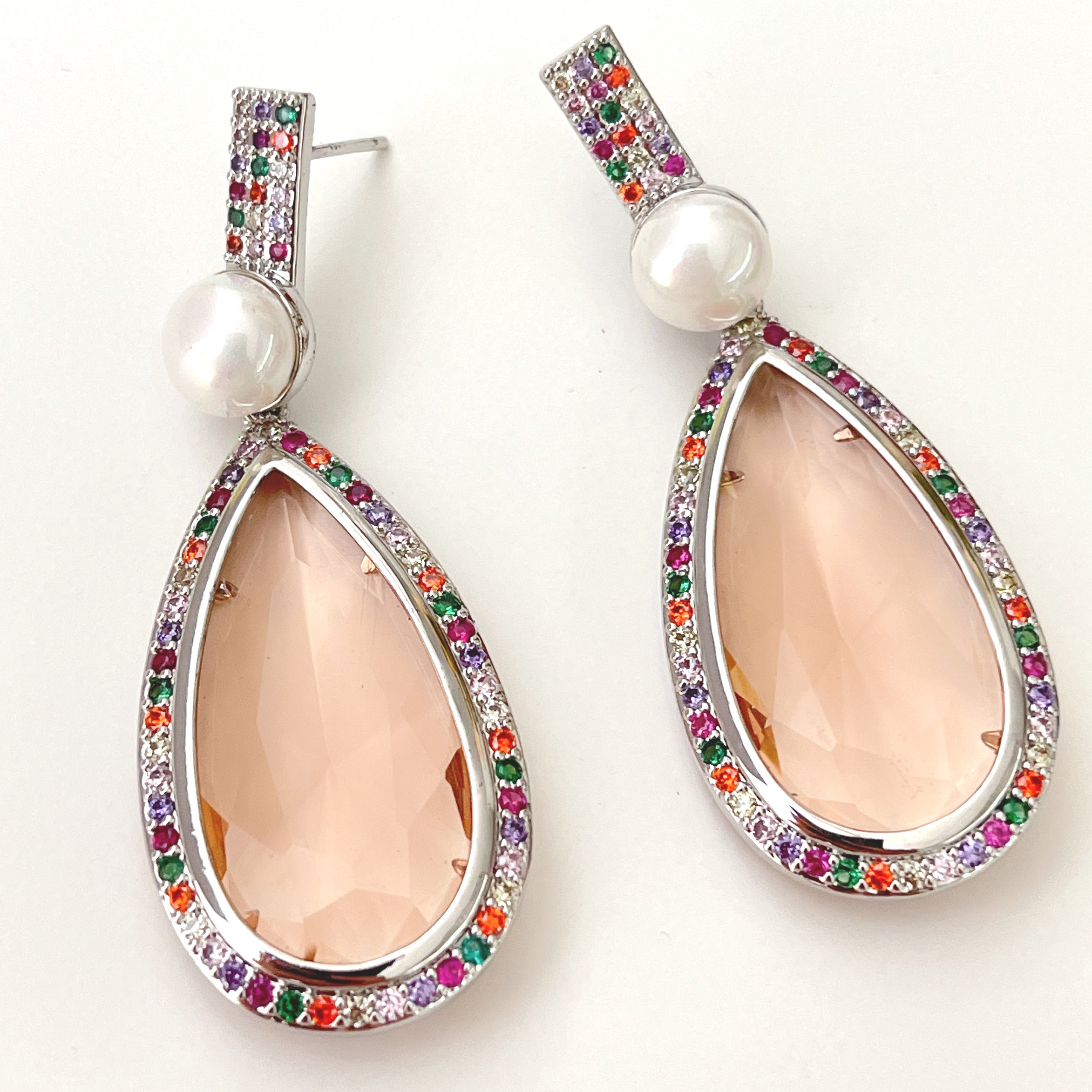Champagne crysta stone long earrings