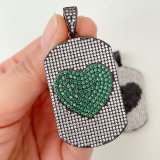 30*45mm Big Tag Pendant with Inset Pave Peach Heart