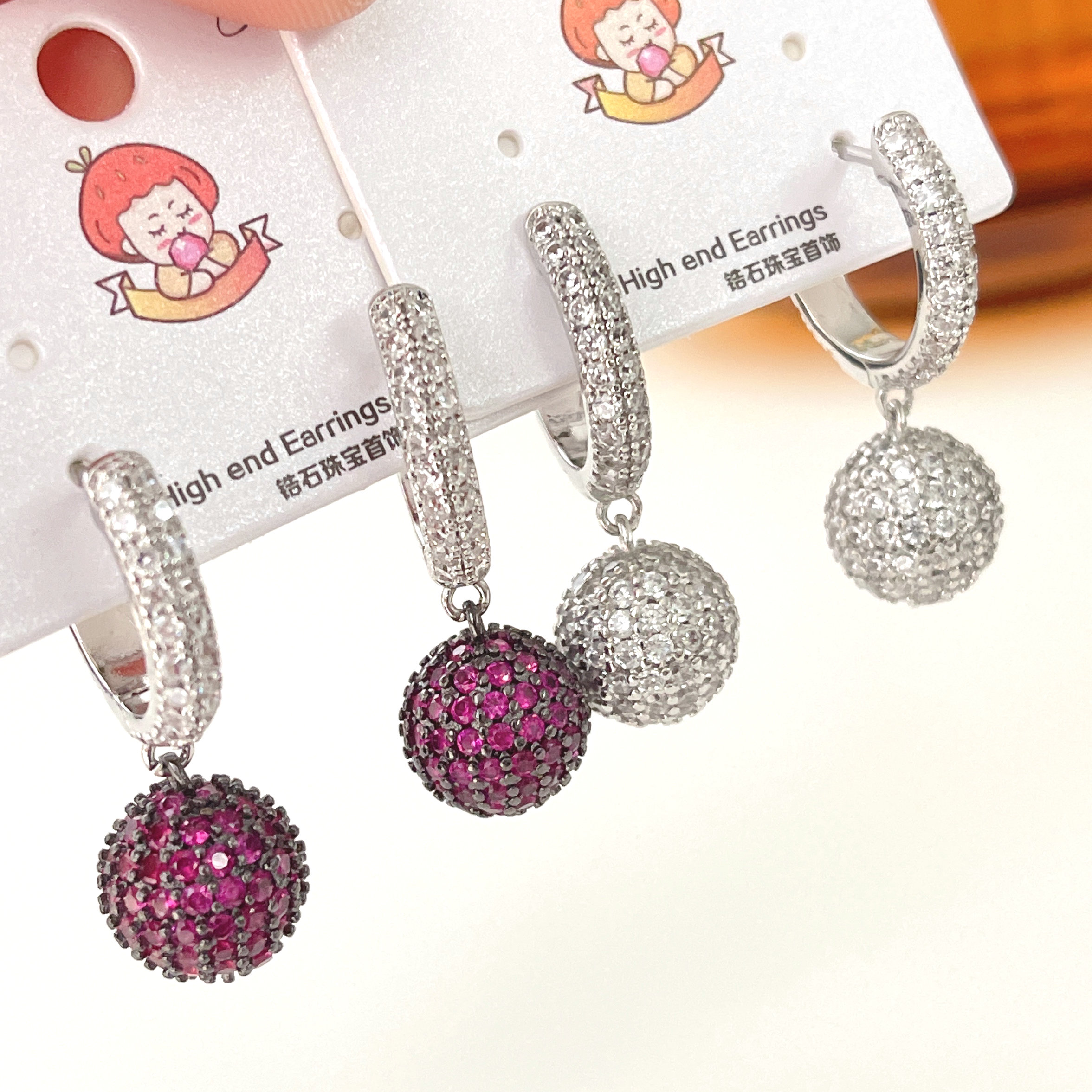 Pave Zircon Ball Hoop Earrings