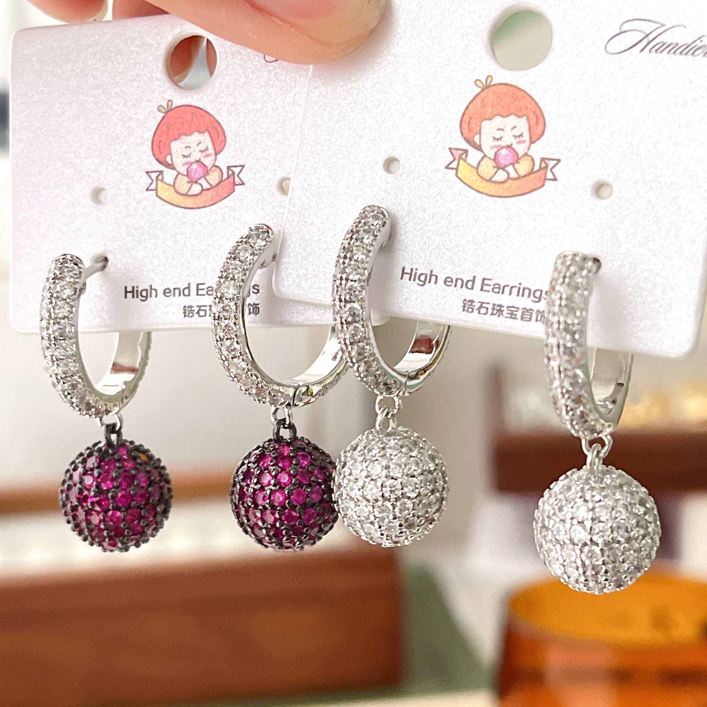 Pave Zircon Ball Hoop Earrings