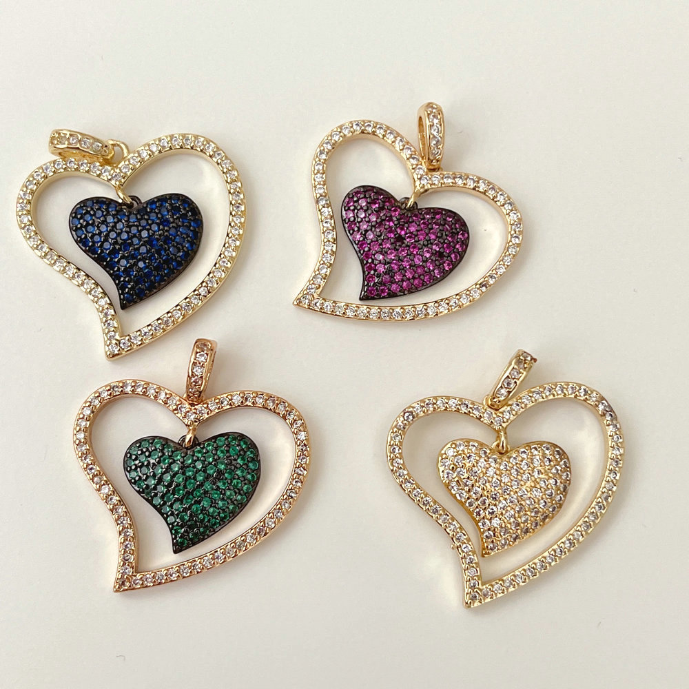 23*22mm  Crooked Peach Heart Pave Pendant