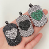 30*45mm Big Tag Pendant with Inset Pave Peach Heart