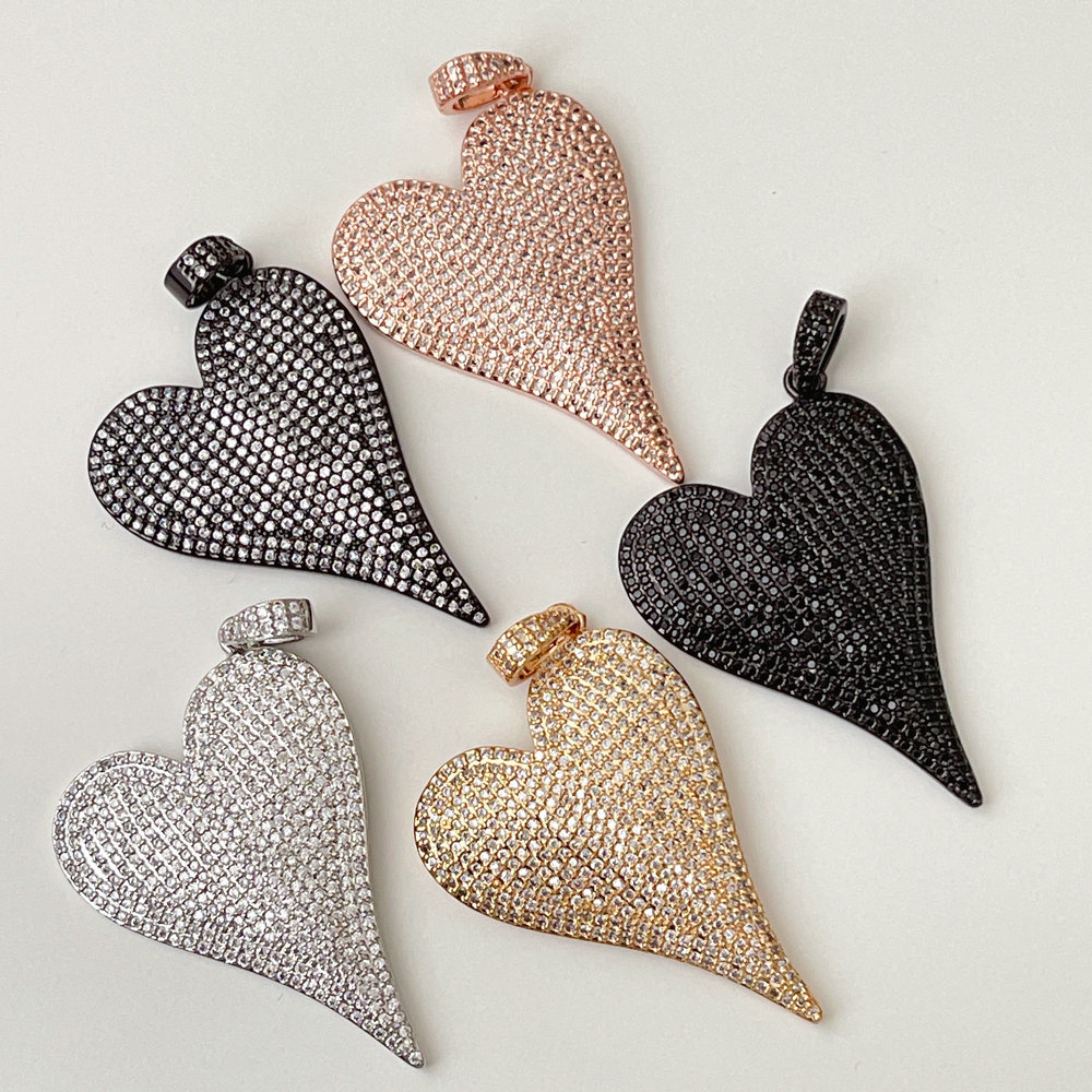 30*40mm Pave Zircon Heart Pendant For Necklace