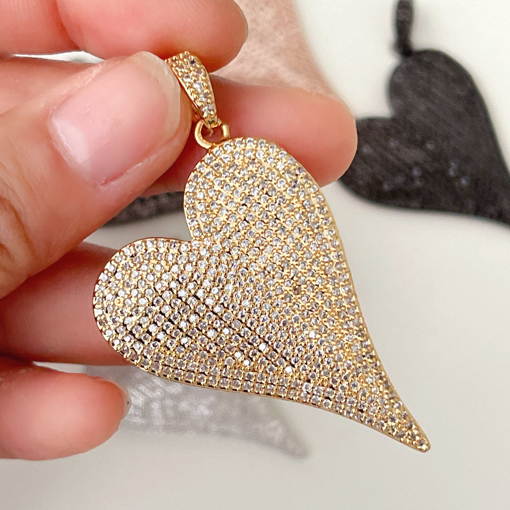 30*40mm Pave Zircon Heart Pendant For Necklace