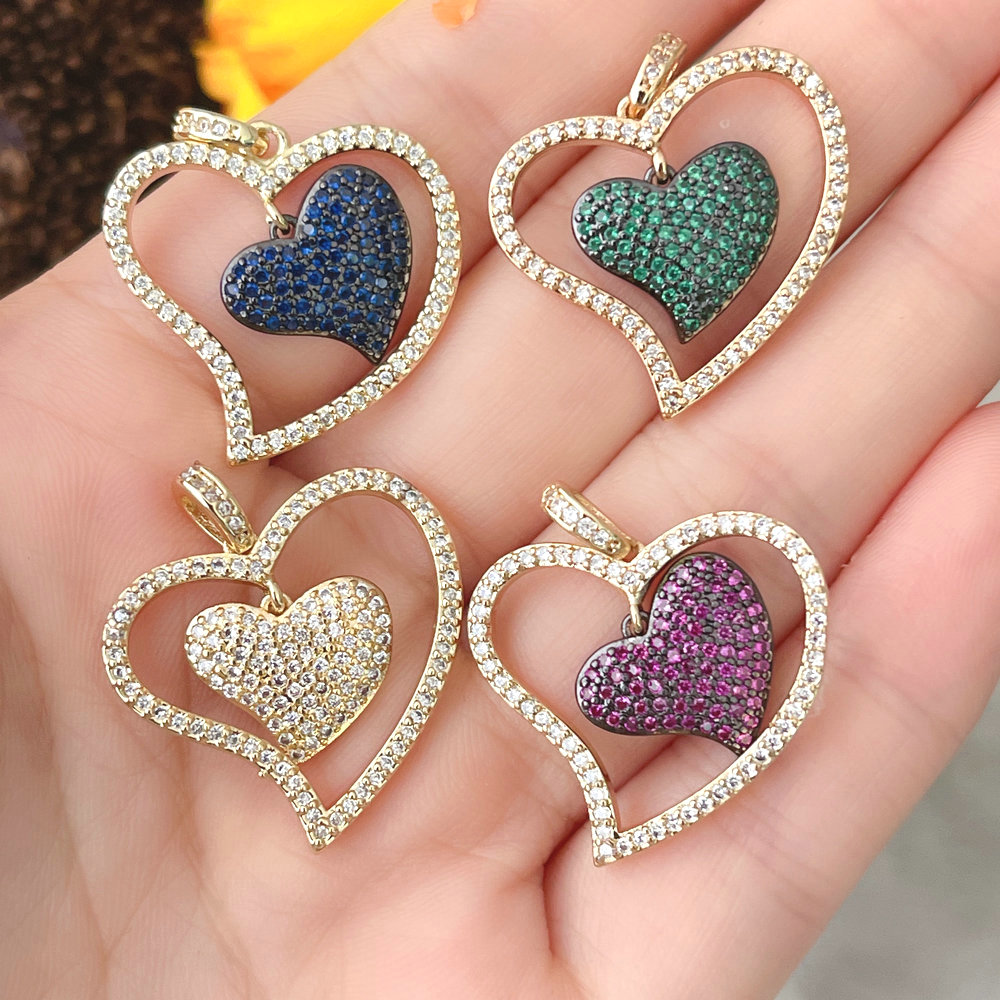 23*22mm  Crooked Peach Heart Pave Pendant