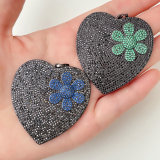 46*50mm Black Zircon Heart Pendant With Inset Flower