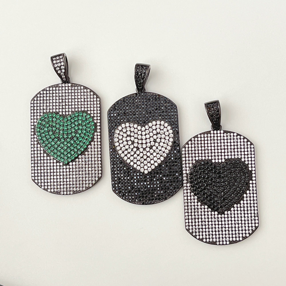 30*45mm Big Tag Pendant with Inset Pave Peach Heart