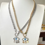 Stainless Steel Cuban Necklace With Eye Pendant