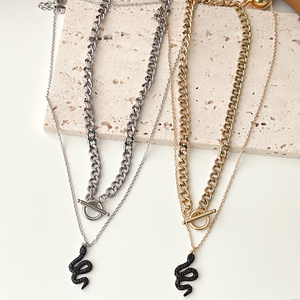 Stainless Steel Layer Black Snake Necklace