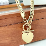 Stainless Steel Cuban Necklace With Heart Pendant