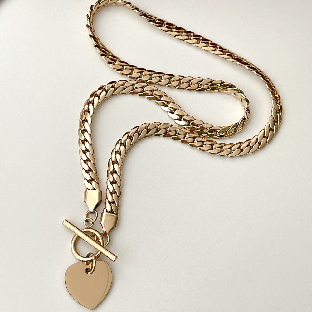 Stainless Steel Cuban Necklace With Heart Pendant