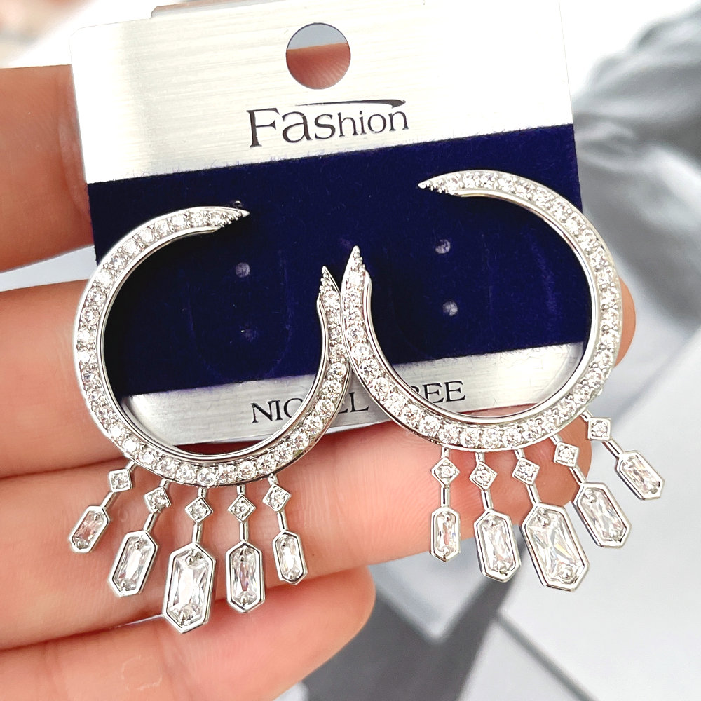 Mirco Pave Fashionable Moon Shape Earrings
