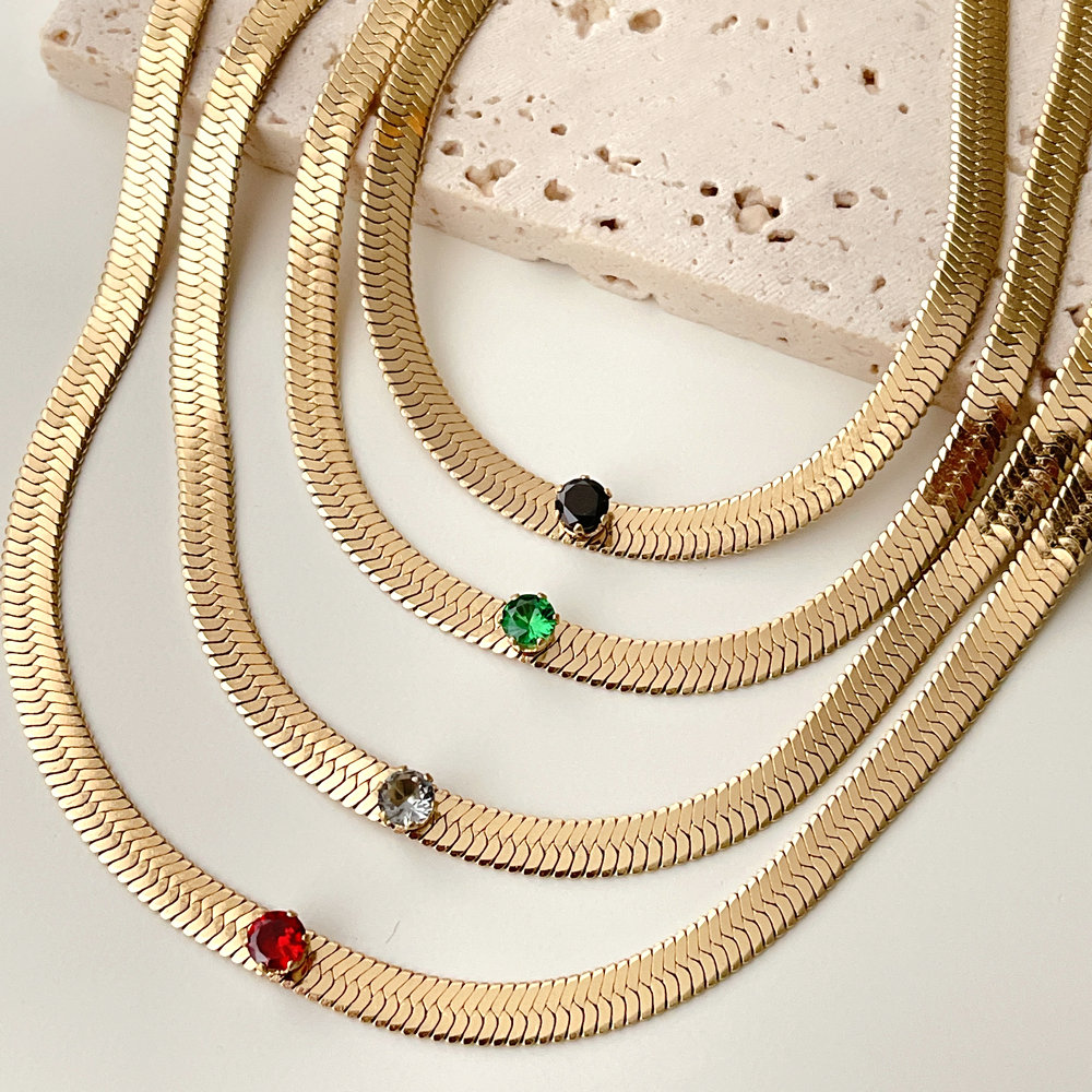 18K Gold Plated Stainless Steel Herringbone Chain Necklace