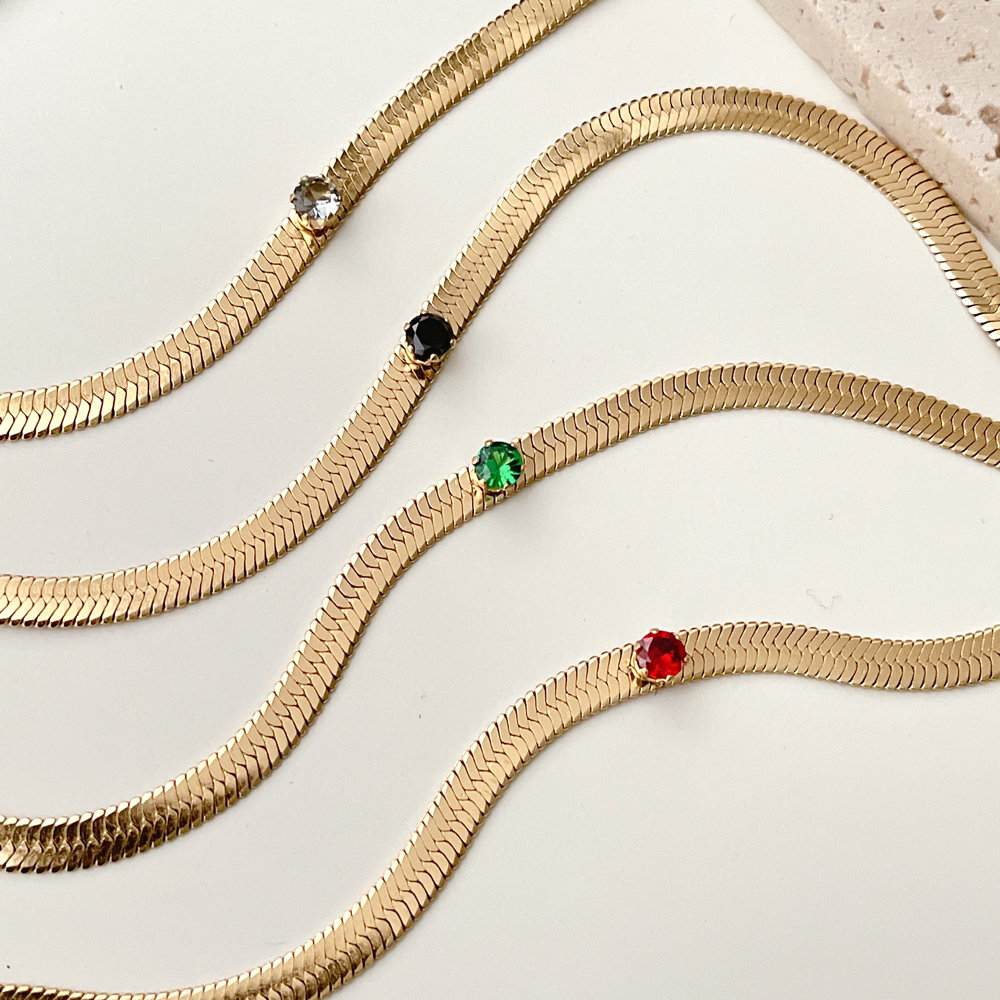 18K Gold Plated Stainless Steel Herringbone Chain Necklace
