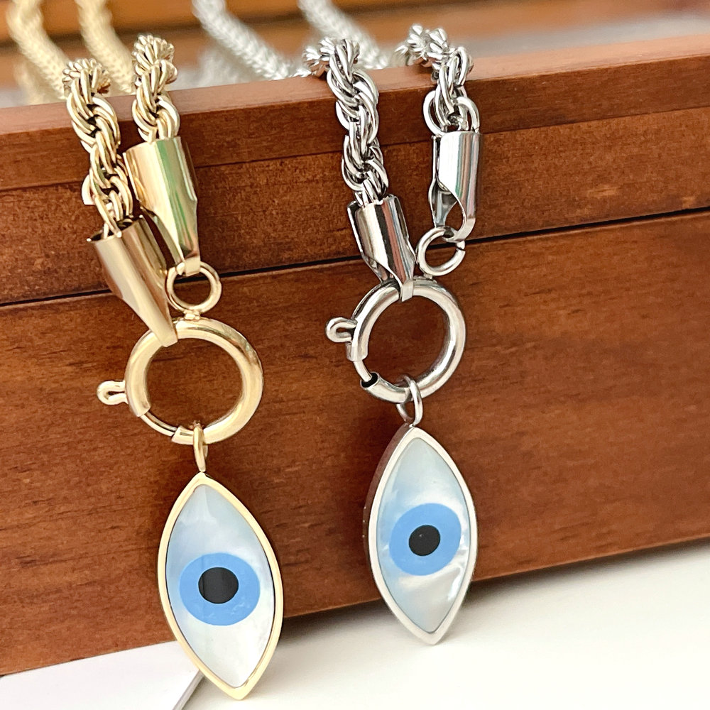 Stainless Steel Twist Chain Necklace with Eye Pendant