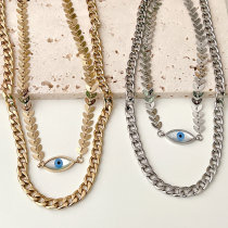 Stainless Steel Layer Cuban Chain Necklace With Eye Pendant