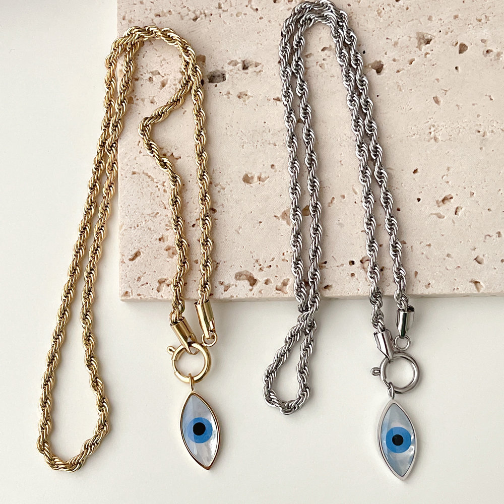 Stainless Steel Twist Chain Necklace with Eye Pendant