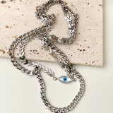 Stainless Steel Layer Cuban Chain Necklace With Eye Pendant