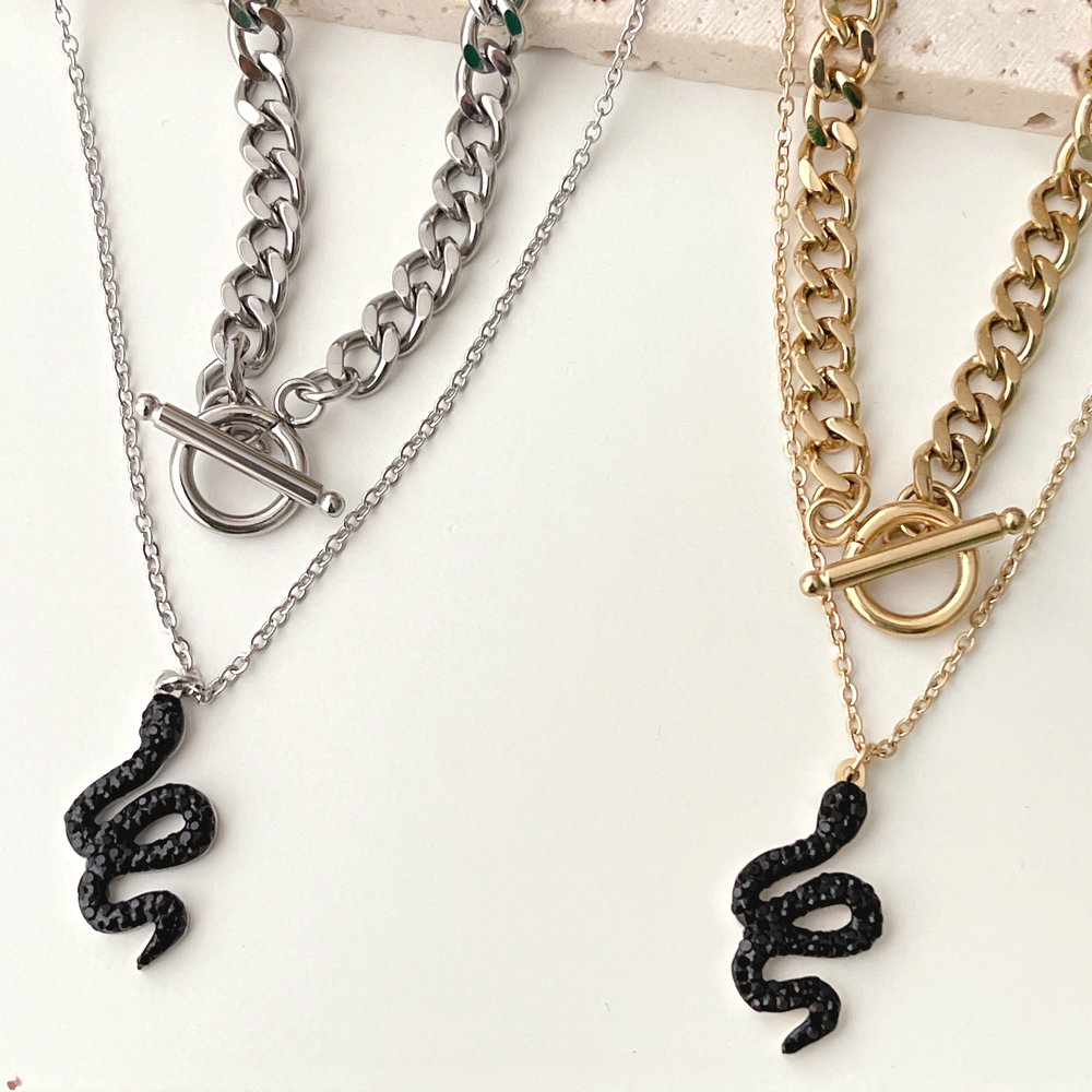 Stainless Steel Layer Black Snake Necklace