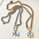 Stainless Steel Cuban Necklace With Eye Pendant